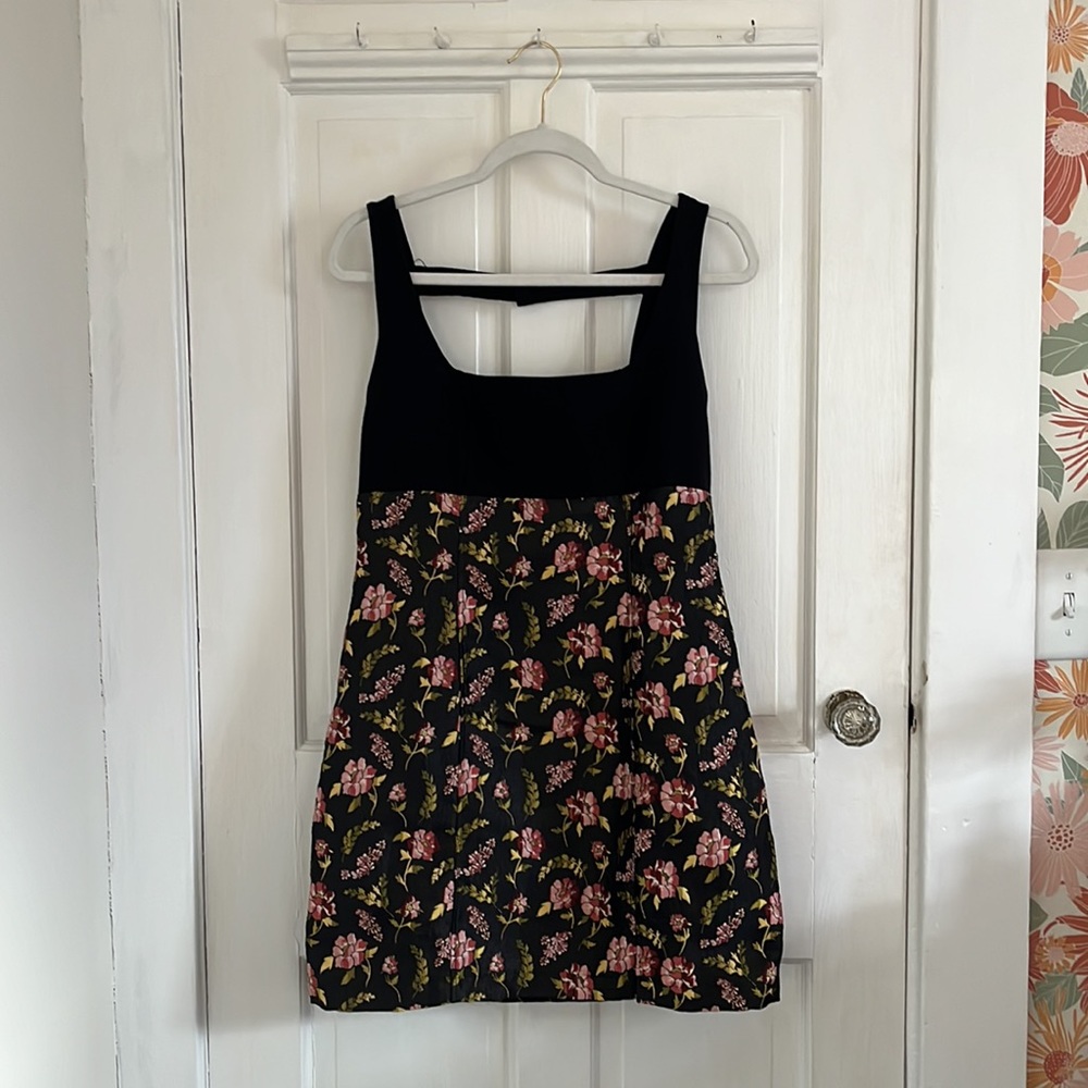Anthropologie Maeve Square-Neck Brocade Mini Dress